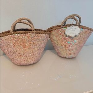 2 Jenni Kayne Pink Pottery Barn Kids Sequin Tote Bag Baskets for Easter
